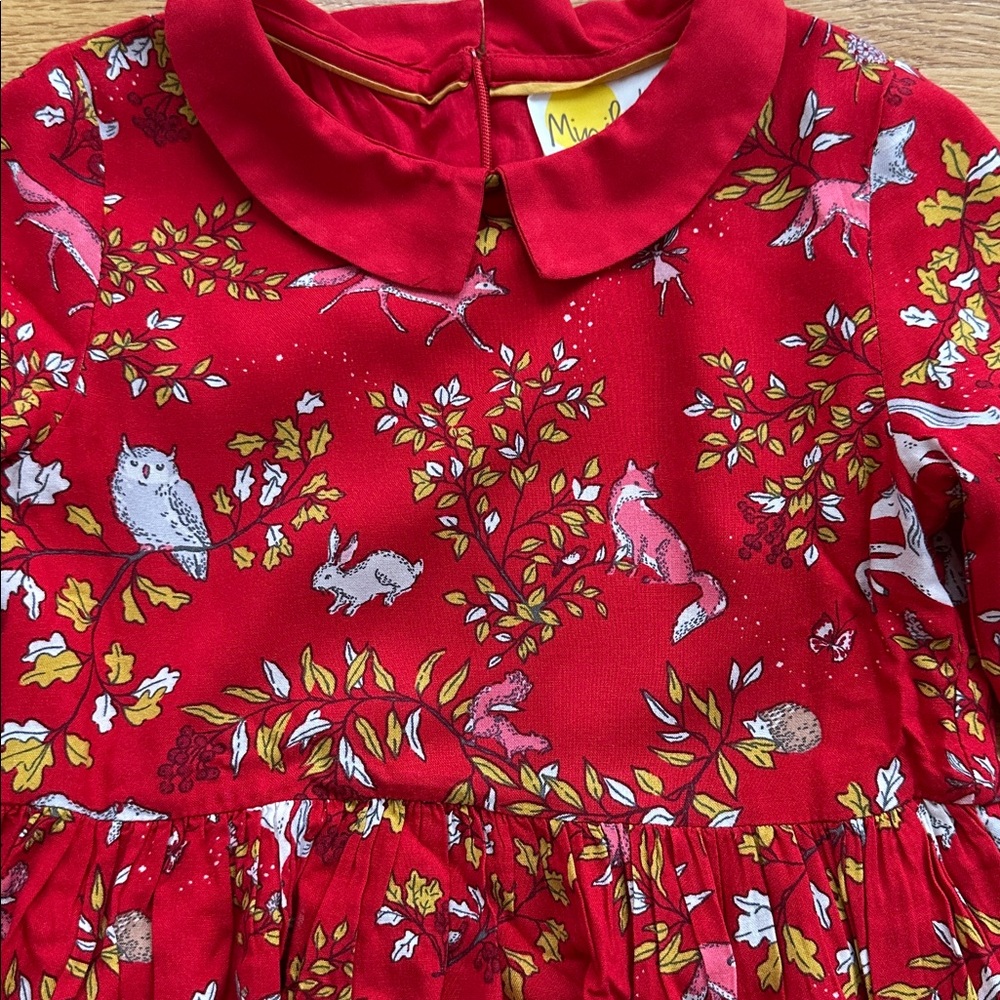 Mini Boden Vibrant forest friends Red Dress 5 6 - Picture 2 of 4